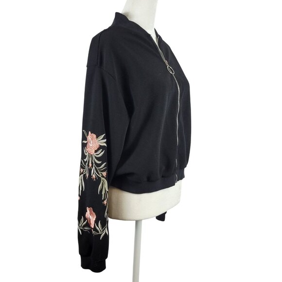 Floral Embroidery Streetwear Jacket L Casual Fall Dark Fairycore Romantic Grunge - Picture 4 of 16